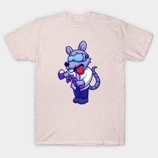 Rat Scientist Holding Tube Laboratory Cartoon T-Shirt